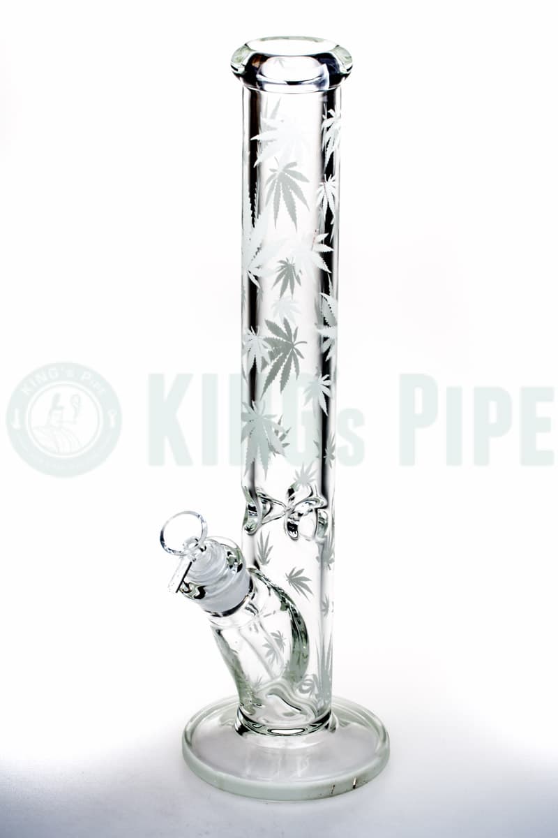 16 inch 7mm Straight Tube Bong with Sandblasted Hemp Leaves