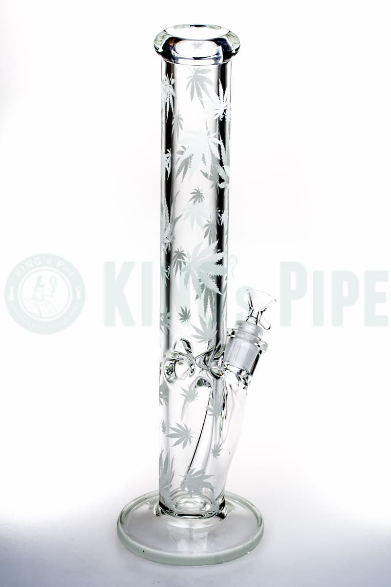 16 inch 7mm Straight Tube Bong with Sandblasted Hemp Leaves