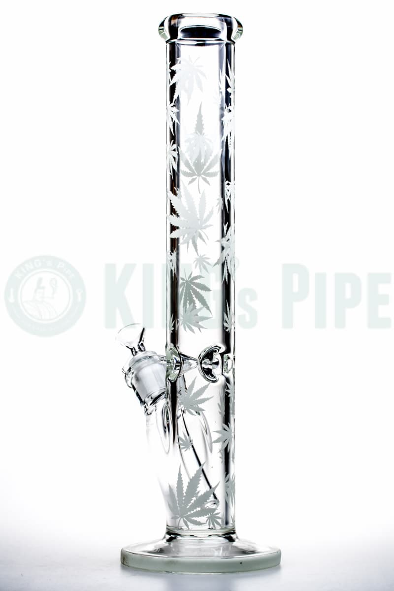 16 inch 7mm Straight Tube Bong with Sandblasted Hemp Leaves