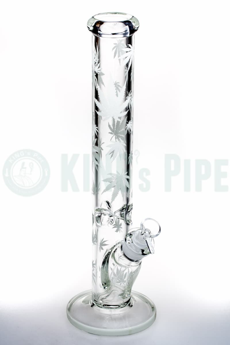 16 inch 7mm Straight Tube Bong with Sandblasted Hemp Leaves