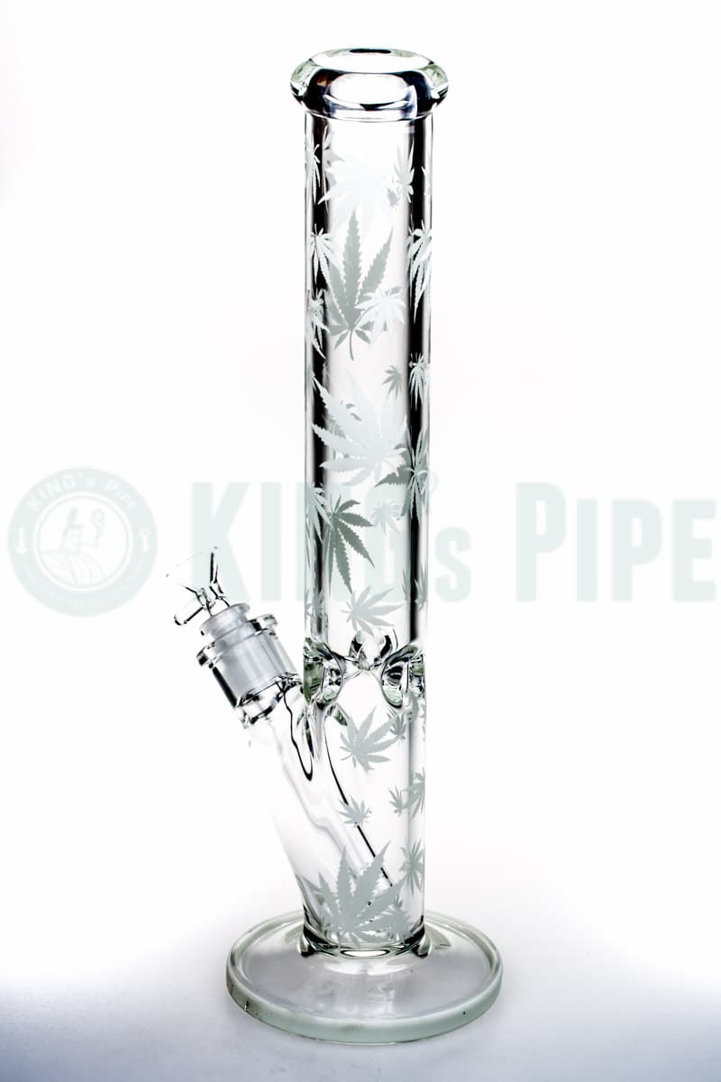 16 inch 7mm Straight Tube Bong with Sandblasted Hemp Leaves