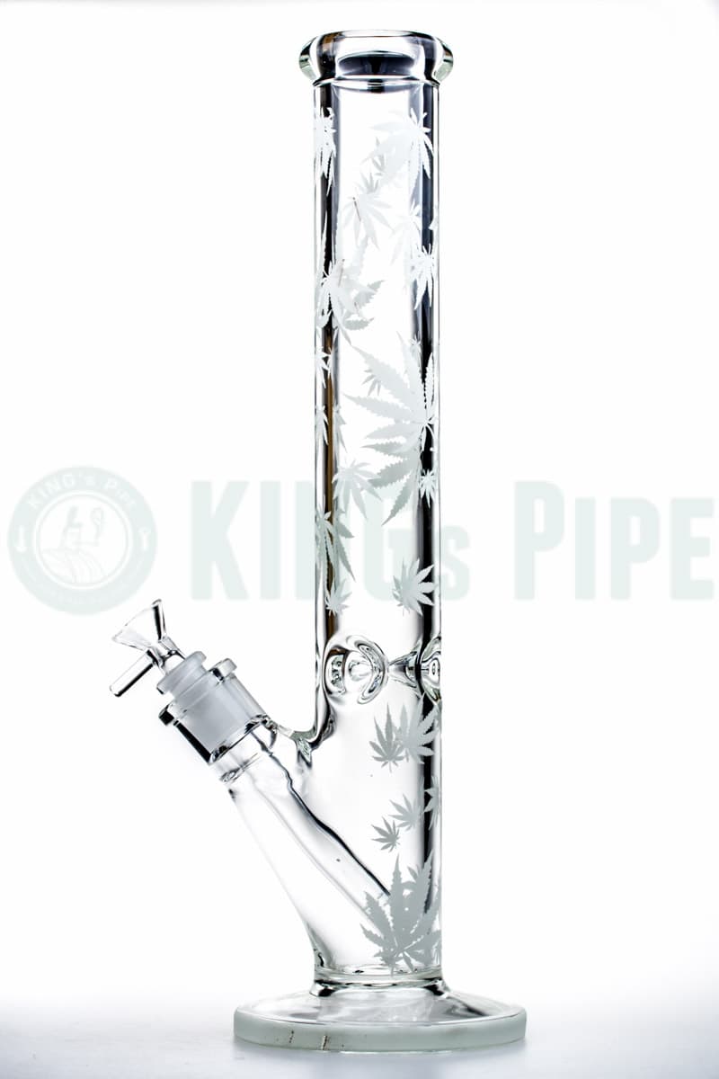 16 inch 7mm Straight Tube Bong with Sandblasted Hemp Leaves