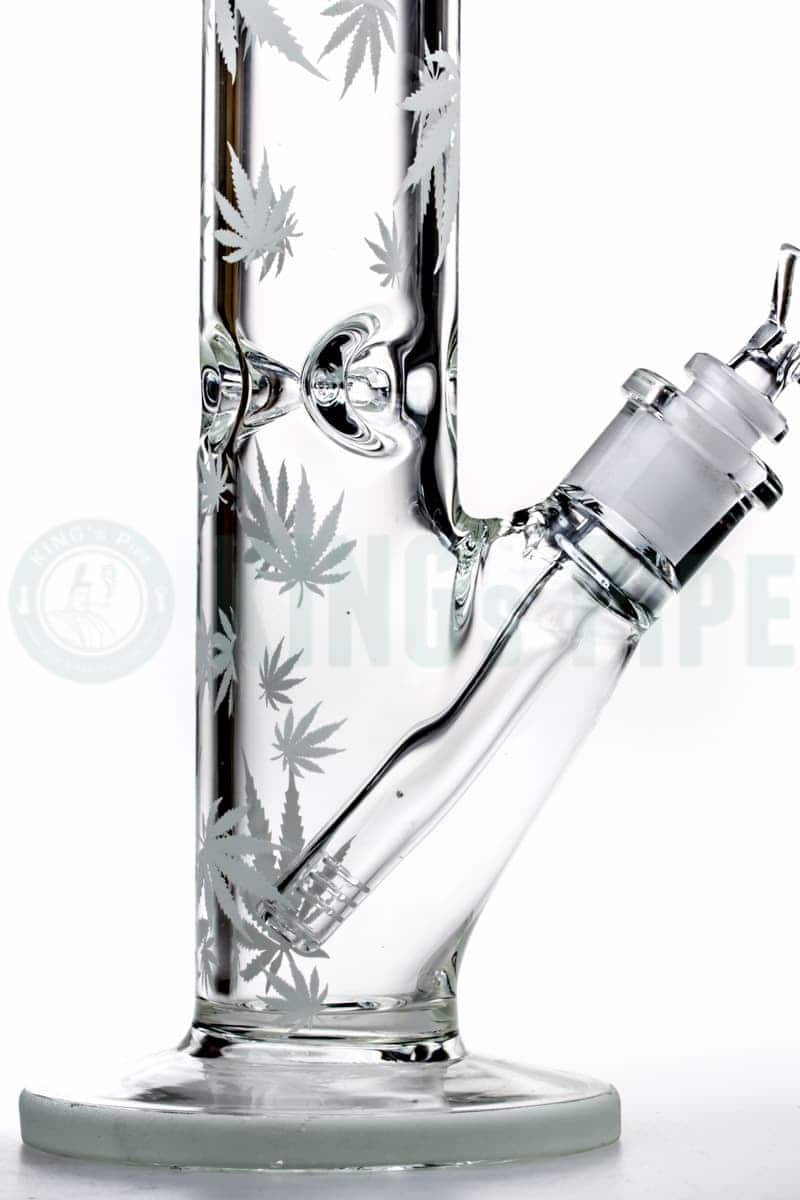 16 inch 7mm Straight Tube Bong with Sandblasted Hemp Leaves