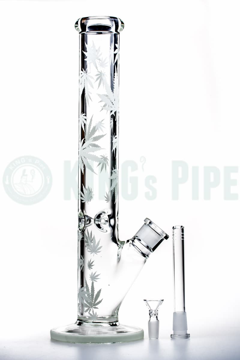 16 inch 7mm Straight Tube Bong with Sandblasted Hemp Leaves