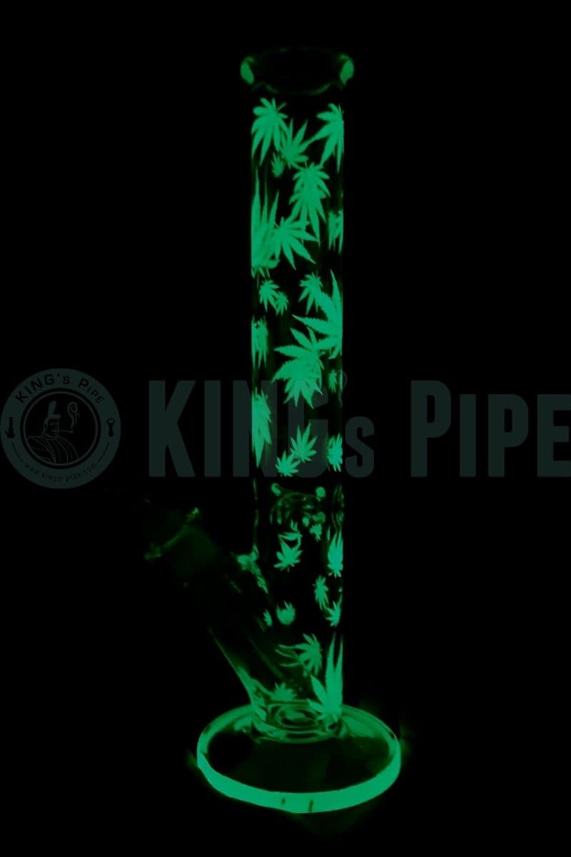 16 inch 7mm Straight Tube Bong with Sandblasted Hemp Leaves