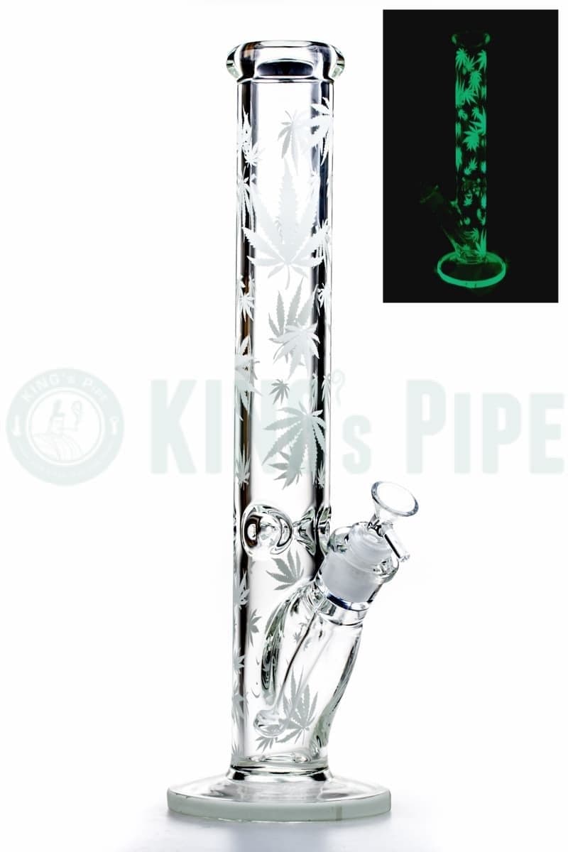 16 inch 7mm Straight Tube Bong with Sandblasted Hemp Leaves