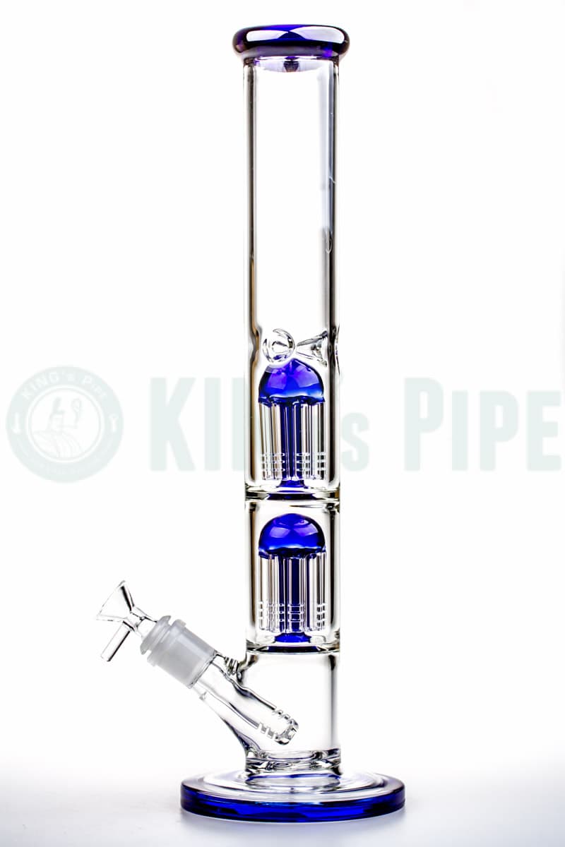 16 Inch Double Tree Straight Bong Blue