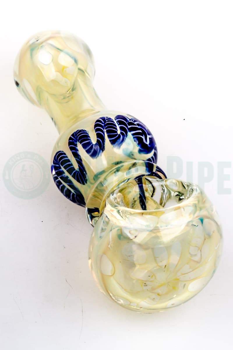 Gold Fumed Glass Pipe with Blue Bowl 4 - Kings Pipes