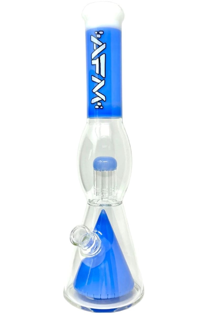 AFM Glass – 16 inch UFO Pyramid to Tree Perc Beaker Water Pipe White/Blue