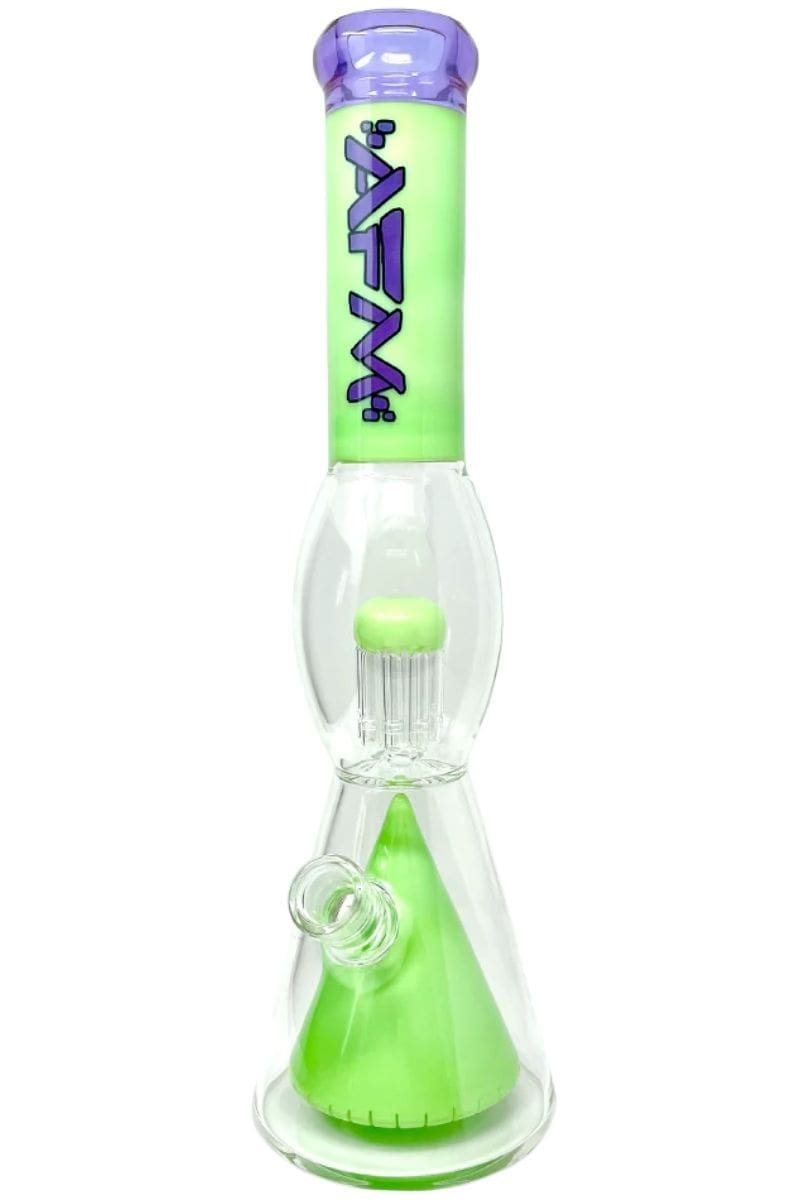 AFM Glass – 16 inch UFO Pyramid to Tree Perc Beaker Water Pipe Green/Purple