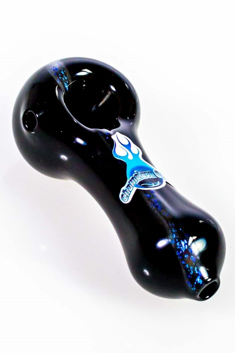 Chameleon Glass - Black Glass Pipe with Dichro Stripe