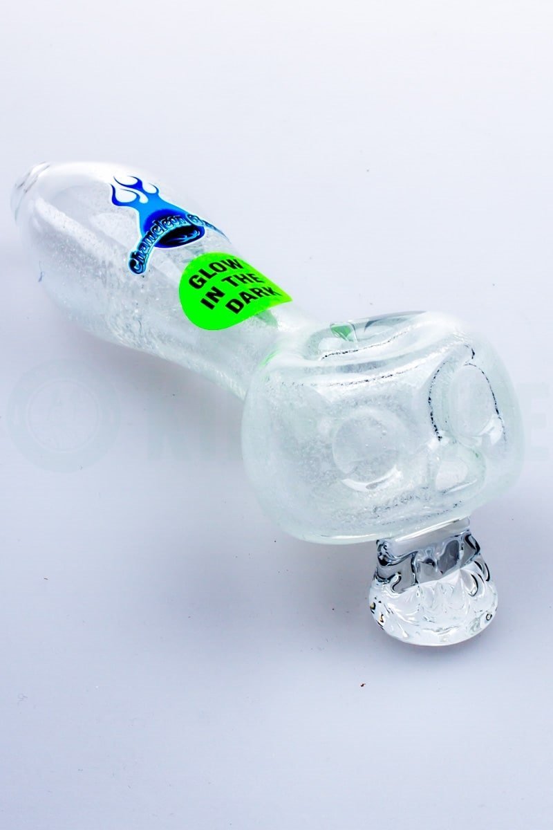 Chameleon Glass - Glow In The Dark Bone Head Skull Pipe