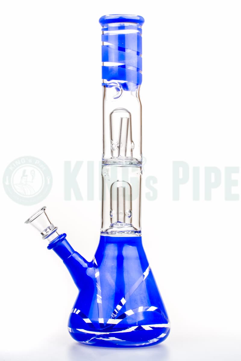 Double Dome Percolator Water Pipe Blue Stripe