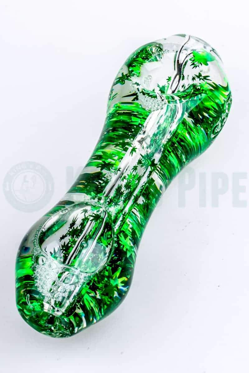 Elevator Glass - Freeze-A-Bowl Glitter Pipe with Green Leaves