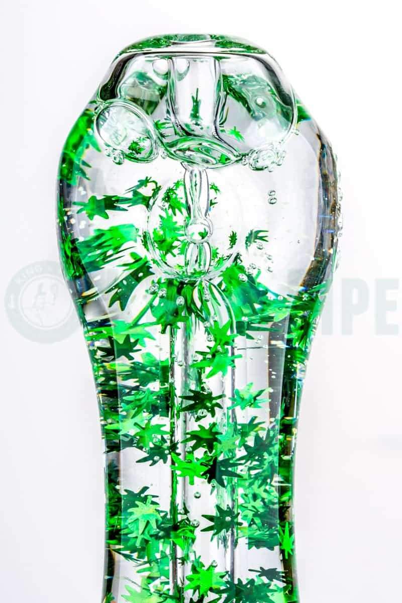 Elevator Glass - Freeze-A-Bowl Glitter Pipe with Green Leaves